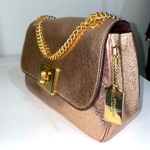 Coach F38937 Crinkle Metallic Rosegold Leather Cassidy Crossbody Bag Purse